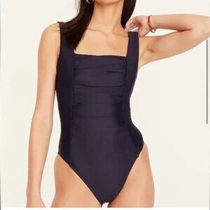 J. Crew Ruched Squareneck One Piece Swimsuit in Black Size 16 NWT
